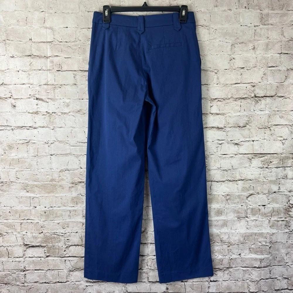 Sezane Women's Size FR 34 Blue Straight Leg Pants Tortoiseshell Button Viscose